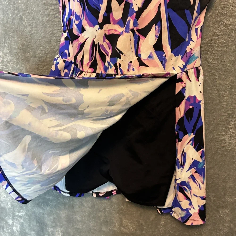 Swimsuits for All Womens Floral Side Slit Swim Dress 16 Plus Botanical Colorful